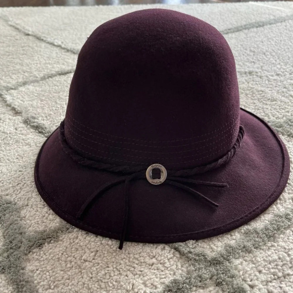 Brixton hat Wool Cloche bucket hat purple button front small / 7 - Picture 7 of 10